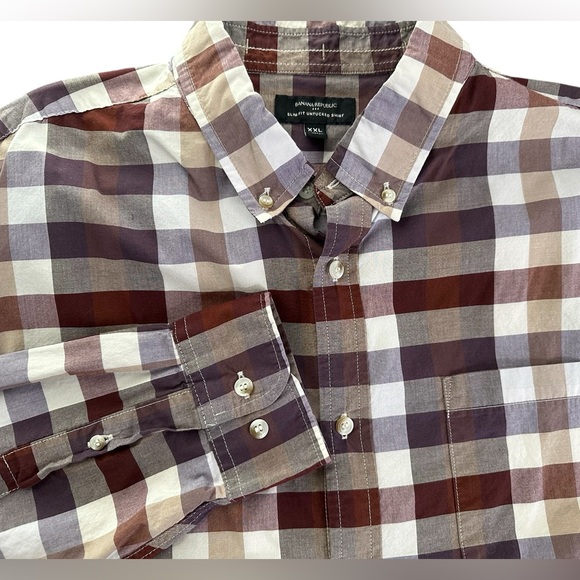 Banana Republic Men’s XXL Brown & Maroon Plaid Slim Fit Untucked Cotton Shirt - Picture 1 of 9